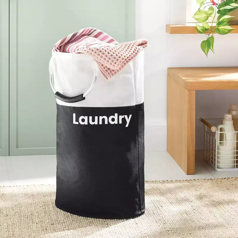 Panier à linge pliable structuré avec inscription - Noir - Brightroom™
