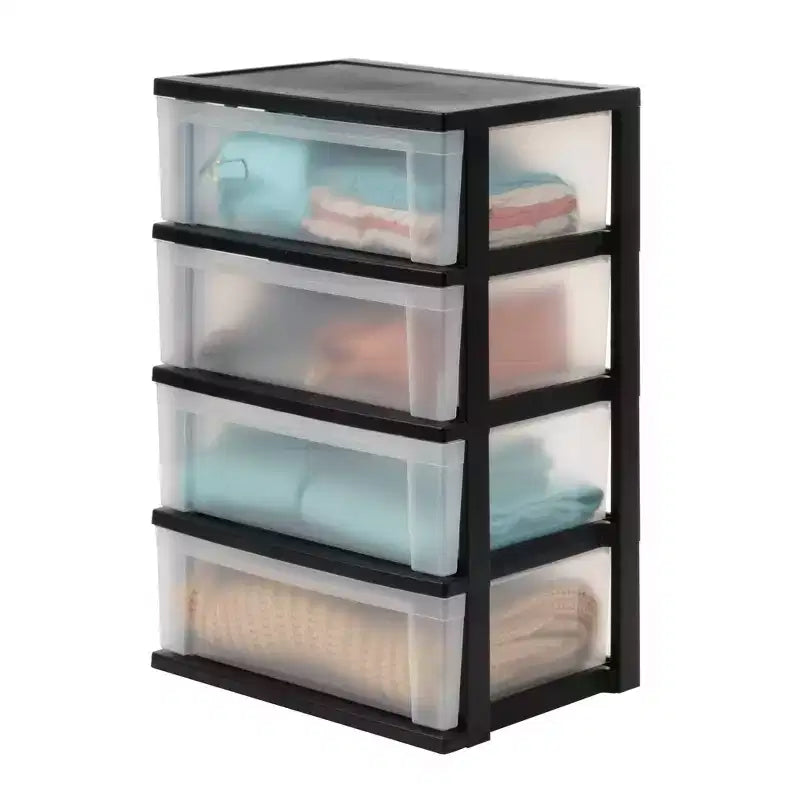 IRIS Commode de rangement large en plastique à 4 tiroirs Noir