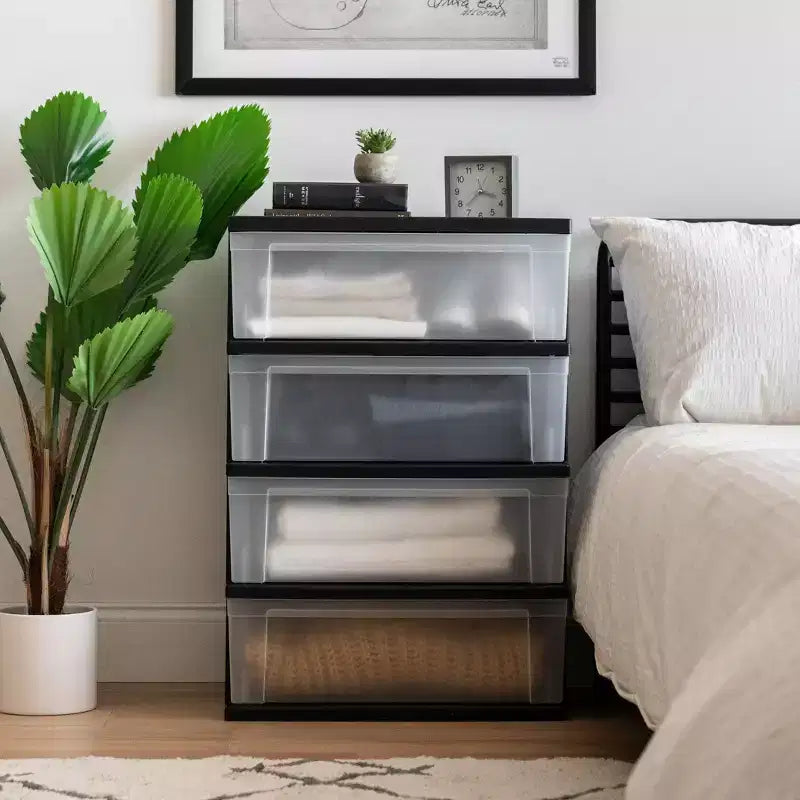 IRIS Commode de rangement large en plastique à 4 tiroirs Noir