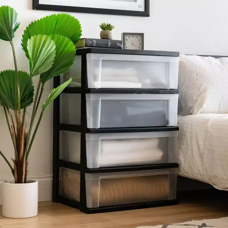 IRIS Commode de rangement large en plastique à 4 tiroirs Noir