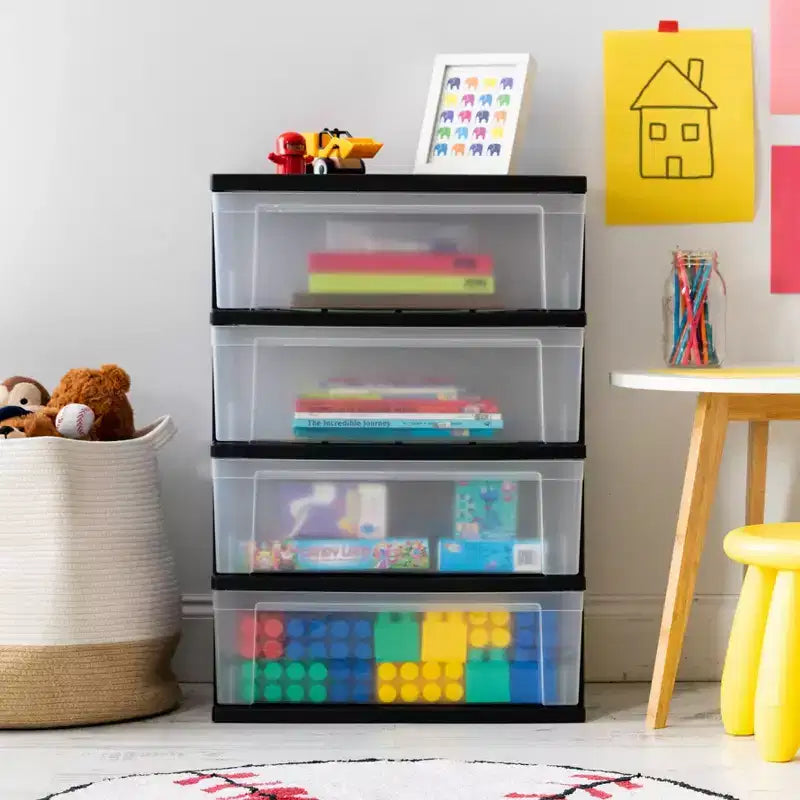 IRIS Commode de rangement large en plastique à 4 tiroirs Noir