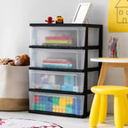 IRIS Commode de rangement large en plastique à 4 tiroirs Noir