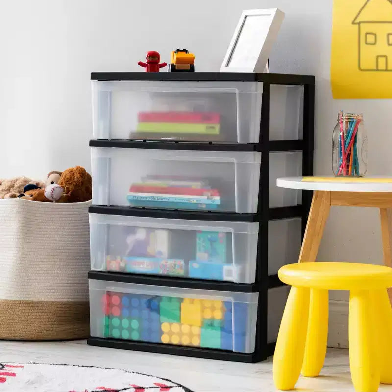 IRIS Commode de rangement large en plastique à 4 tiroirs Noir