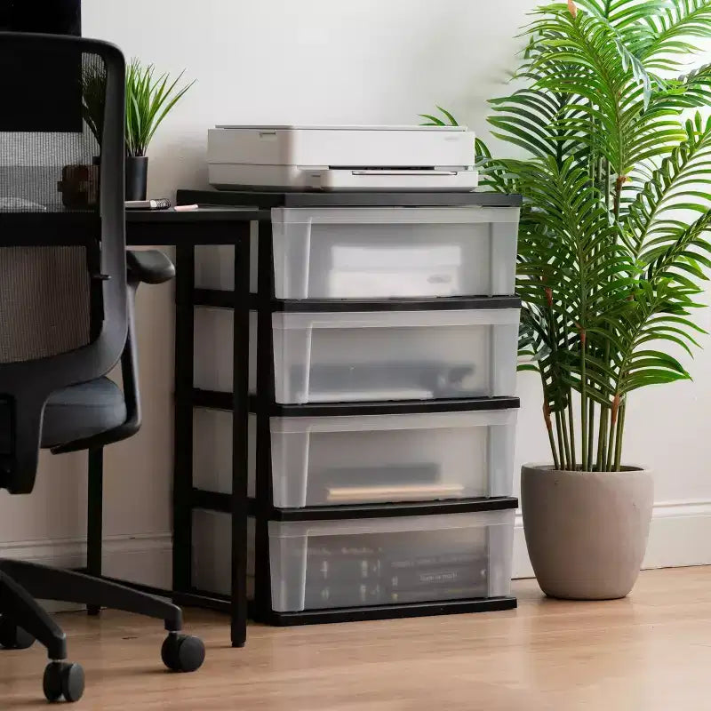 IRIS Commode de rangement large en plastique à 4 tiroirs Noir