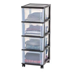 IRIS Chariot de rangement étroit en plastique à 4 tiroirs Noir Lot de 2