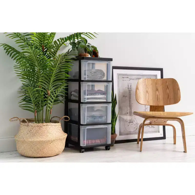 IRIS Chariot de rangement étroit en plastique à 4 tiroirs Noir Lot de 2