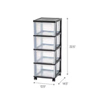 IRIS Chariot de rangement étroit en plastique à 4 tiroirs Noir Lot de 2