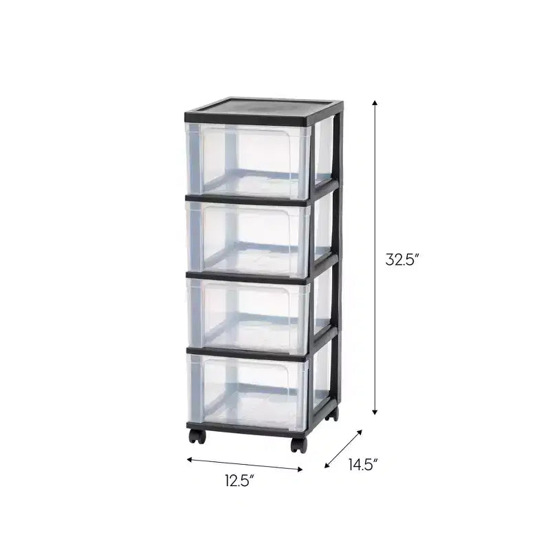 IRIS Chariot de rangement étroit en plastique à 4 tiroirs Noir Lot de 2