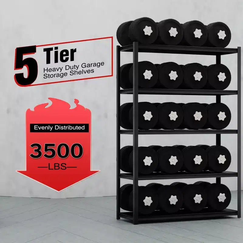 Shuntong Étagère métallique 5 niveaux 48 po x 18 po x 72 po avec poteaux dissimulés, planches laminées, finition texturée noire