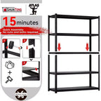 Shuntong Étagère métallique 5 niveaux 48 po x 18 po x 72 po avec poteaux dissimulés, planches laminées, finition texturée noire