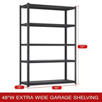 Shuntong Étagère métallique 5 niveaux 48 po x 18 po x 72 po avec poteaux dissimulés, planches laminées, finition texturée noire