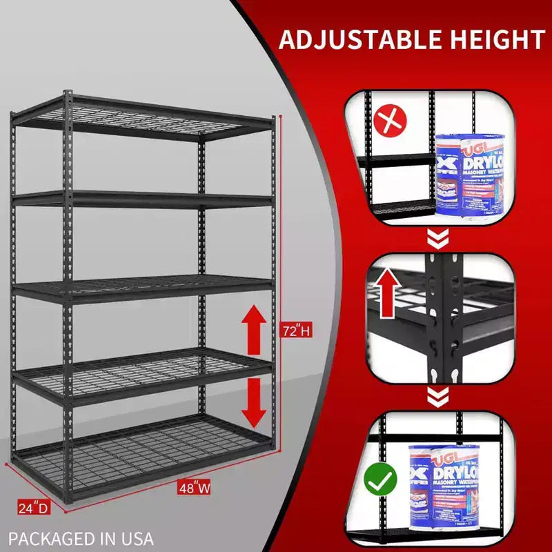 Étagère Atlas à 5 niveaux 48 po x 24 po x 72 po en acier sans boulons Charge 4000 lb avec plancher grillagé Gris foncé