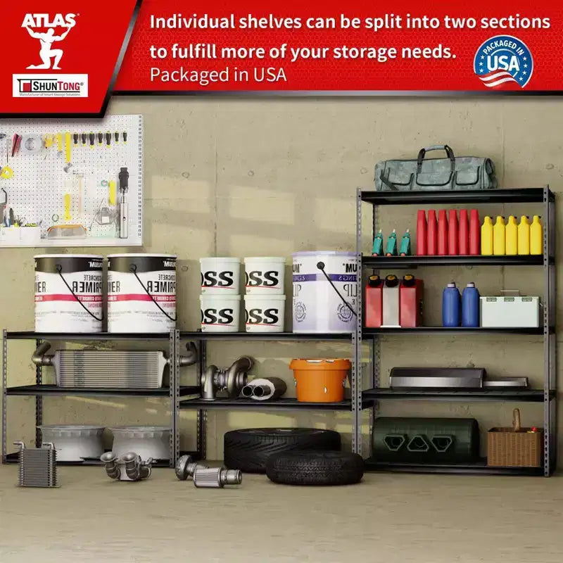 Étagère Atlas à 5 niveaux 48 po x 24 po x 72 po en acier sans boulons Charge 4000 lb avec plancher grillagé Gris foncé