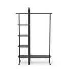 Porte-vêtements Umbra Bellwood noir : cadre en eucalyptus, tringle et étagère fixes, hauteur de 167 cm, capacité de 55 kg, outils de montage inclus