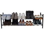 Organize It All Meuble à Chaussures Extensible, Empilable et Réglable à 2 Niveaux, Noir : Structure en Fer, Contient 12 Paires, Largeur de 117 cm