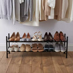 Organize It All Meuble à Chaussures Extensible, Empilable et Réglable à 2 Niveaux, Noir : Structure en Fer, Contient 12 Paires, Largeur de 117 cm