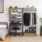 IRIS Portant à vêtements avec rangement et étagères réglables : Portant portable, cadre en métal, noir, 172 cm de hauteur