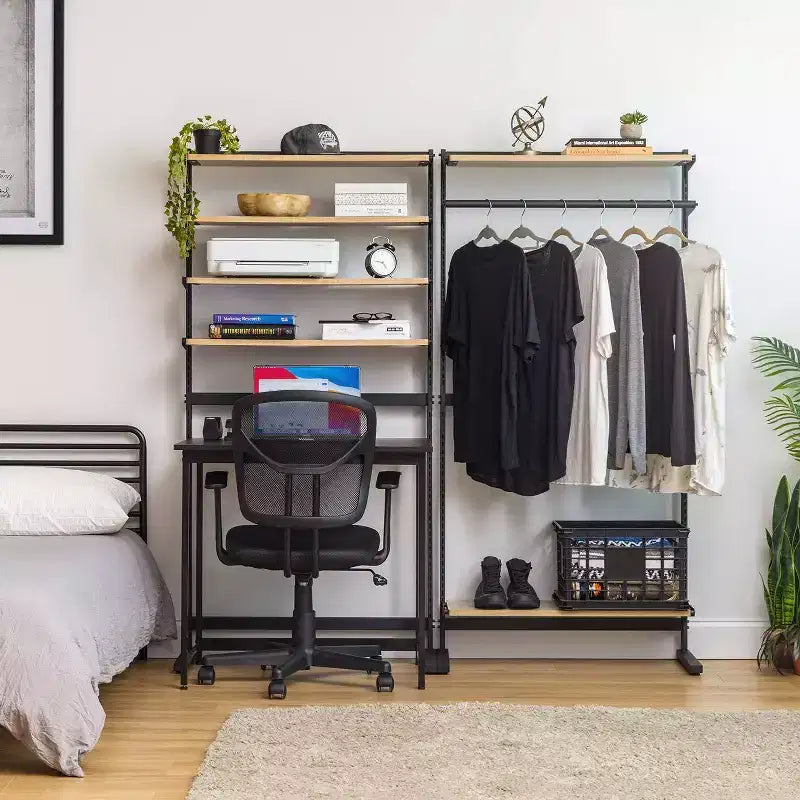 IRIS Portant à vêtements avec rangement et étagères réglables : Portant portable, cadre en métal, noir, 172 cm de hauteur