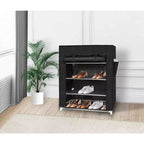 J&V TEXTILES 4 Tier Shoe Rack with Side Pocket Holds 24 Shoes Black