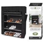 J&V TEXTILES Étagère à chaussures 4 niveaux avec poche latérale Peut contenir 24 chaussures Noir