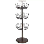 Household Essentials 3 Tier Revolving Shoe Tree Bronze: Iron Frame Shoe Rack for Closet & Ground, Holds 18 Pairs