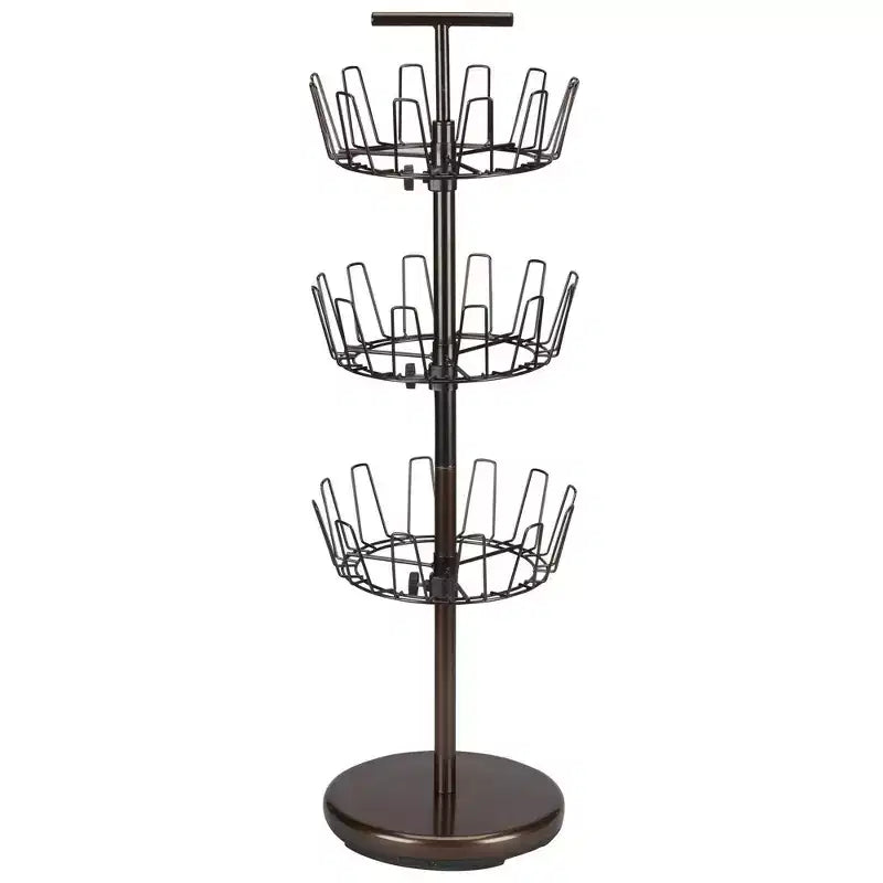 Household Essentials 3 Tier Revolving Shoe Tree Bronze: Iron Frame Shoe Rack for Closet & Ground, Holds 18 Pairs