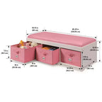 Banc de rangement pour enfants Badger Basket avec coussin et trois bacs Blanc avec rose