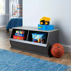 Badger Basket Rangement superposable 2 bacs anthracite/grain de bois gris : rangement de jouets, stratifié MDF, dos fermé, 3 ans et plus