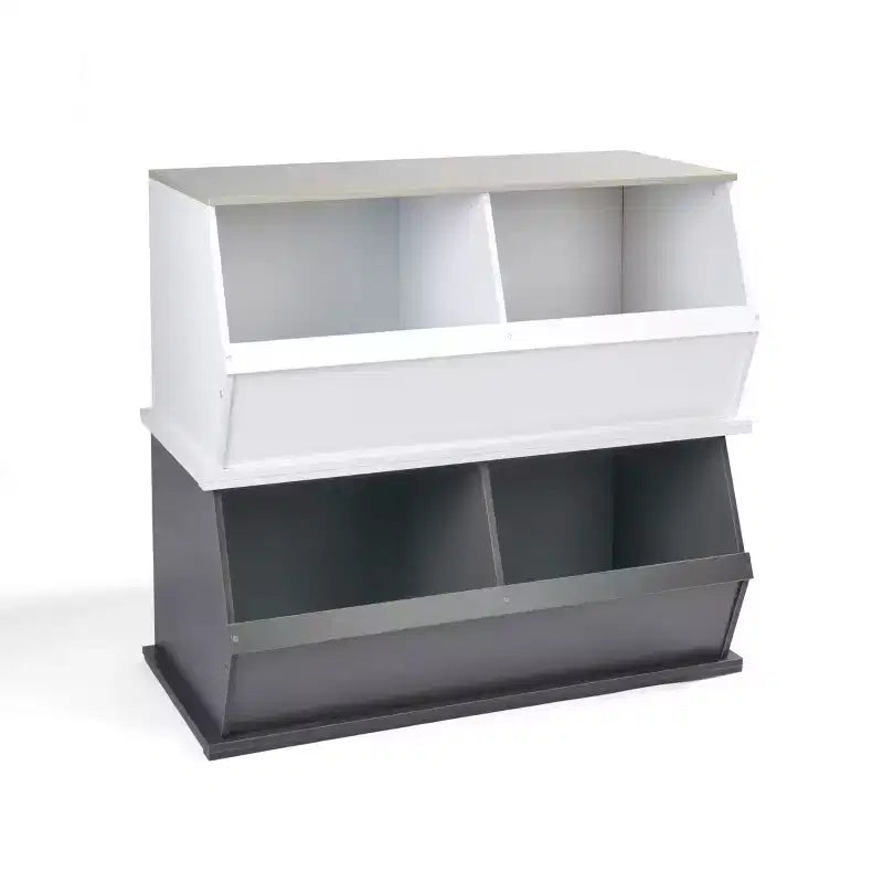 Badger Basket Rangement superposable 2 bacs anthracite/grain de bois gris : rangement de jouets, stratifié MDF, dos fermé, 3 ans et plus
