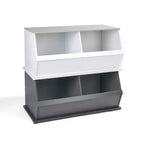 Badger Basket Rangement superposable 2 bacs anthracite/grain de bois gris : rangement de jouets, stratifié MDF, dos fermé, 3 ans et plus