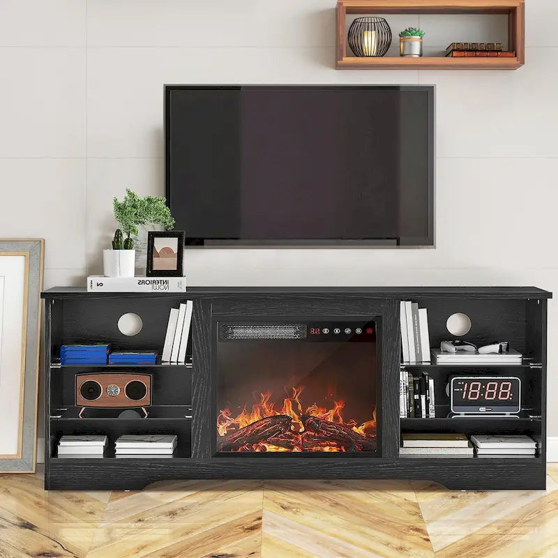 Meuble TV cheminée Bossin 58" avec foyer électrique 18", centre de divertissement moderne pour téléviseurs 65", console TV