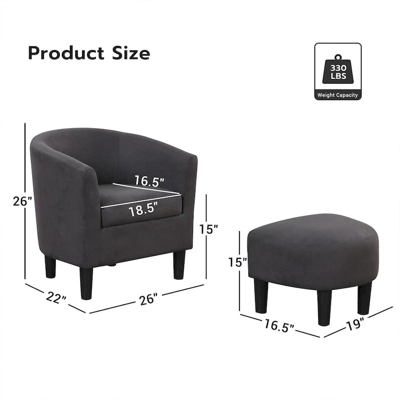 Fauteuil crapaud classique avec revêtement en tissu doux en polyester, repose-pieds inclus