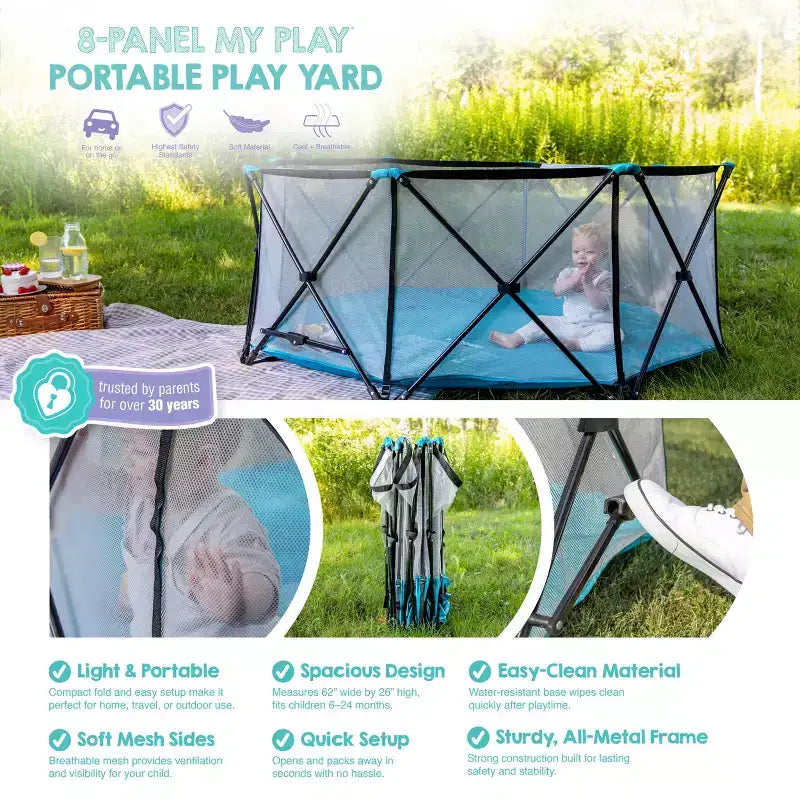 Parc pour bébé portable intérieur et extérieur Regalo My Play Deluxe Extra Large - Bleu sarcelle