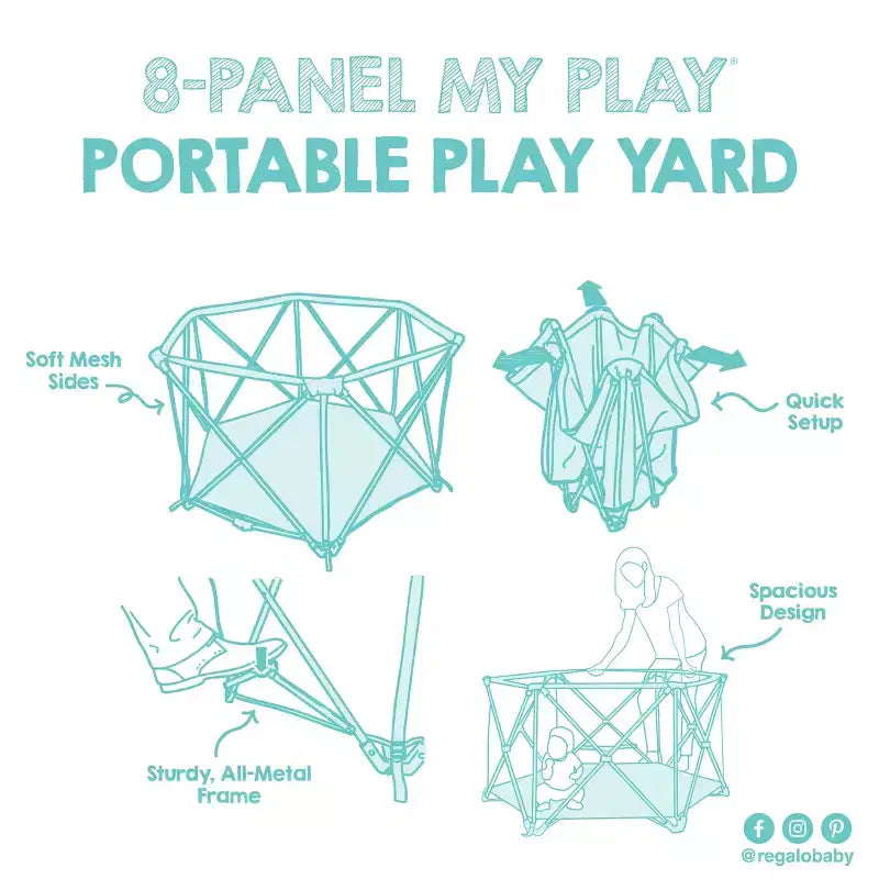 Parc pour bébé portable intérieur et extérieur Regalo My Play Deluxe Extra Large - Bleu sarcelle