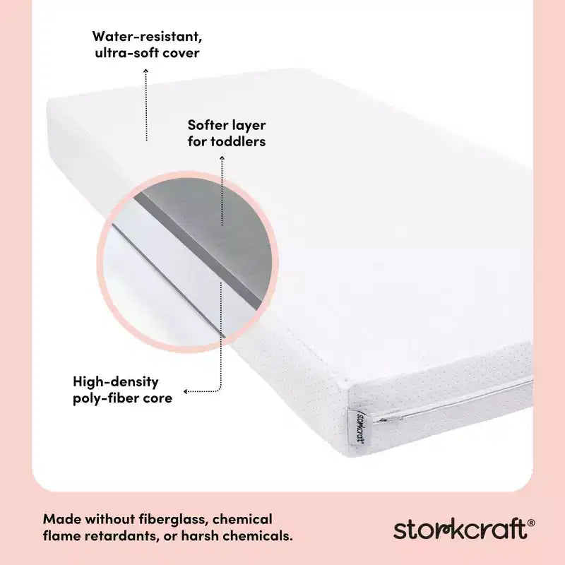 Matelas de lit de bébé et de tout-petit double face Storkcraft 6 po résistant à l'eau évolutif : fermeté, housse en maille amovible, remplissage en fibre