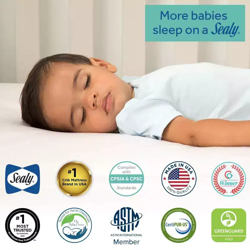 Matelas pour lit de bébé en mousse respirante et durable Sealy OMNI-Breathe sans PVC - Blanc