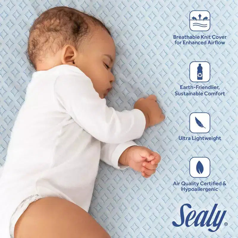 Matelas pour lit de bébé en mousse respirante et durable Sealy OMNI-Breathe sans PVC - Blanc