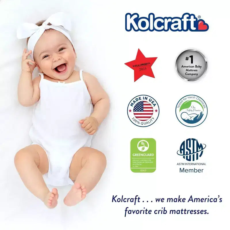 Matelas de berceau imperméable Kolcraft Mini - 96,5 cm x 61 cm : Très ferme, hypoallergénique, mousse de polyester, 1,6 kg