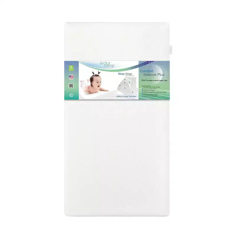 Matelas de berceau et de lit pour tout-petits Evolur Breath Flow Plus perméable à l'air : 2 étapes, sensation moelleuse, mousse haute densité, épaisseur de 15 cm