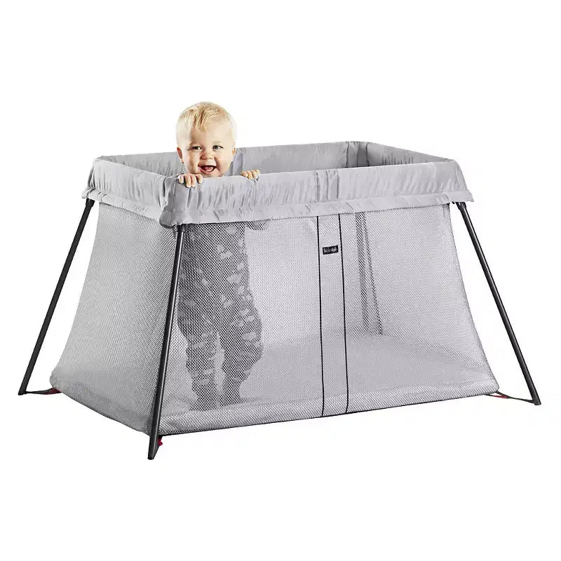 BABYBJÖRN Lit de voyage Light - Argent clair : Sac de transport, cadre en acier, se plie pour un transport facile