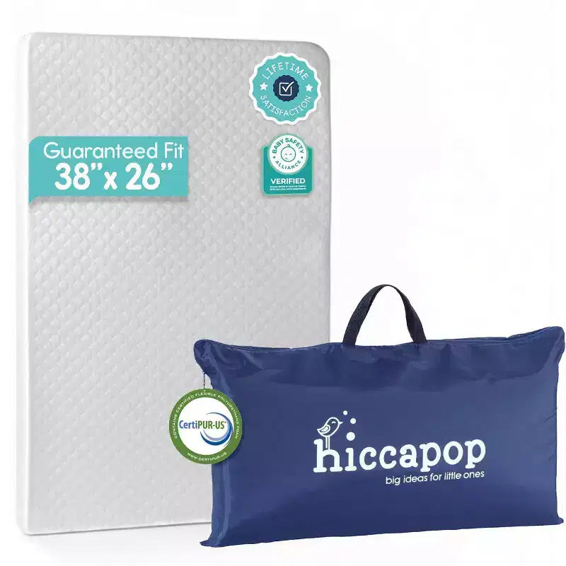 Matelas de parc Hiccapop - Blanc : fermeté moyenne, mousse haute densité, épaisseur de 3,18 cm, housse imperméable amovible