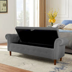 Banc de rangement pour chambre, bout de lit, accoudoirs roulés, canapé ottoman en velours, long banc