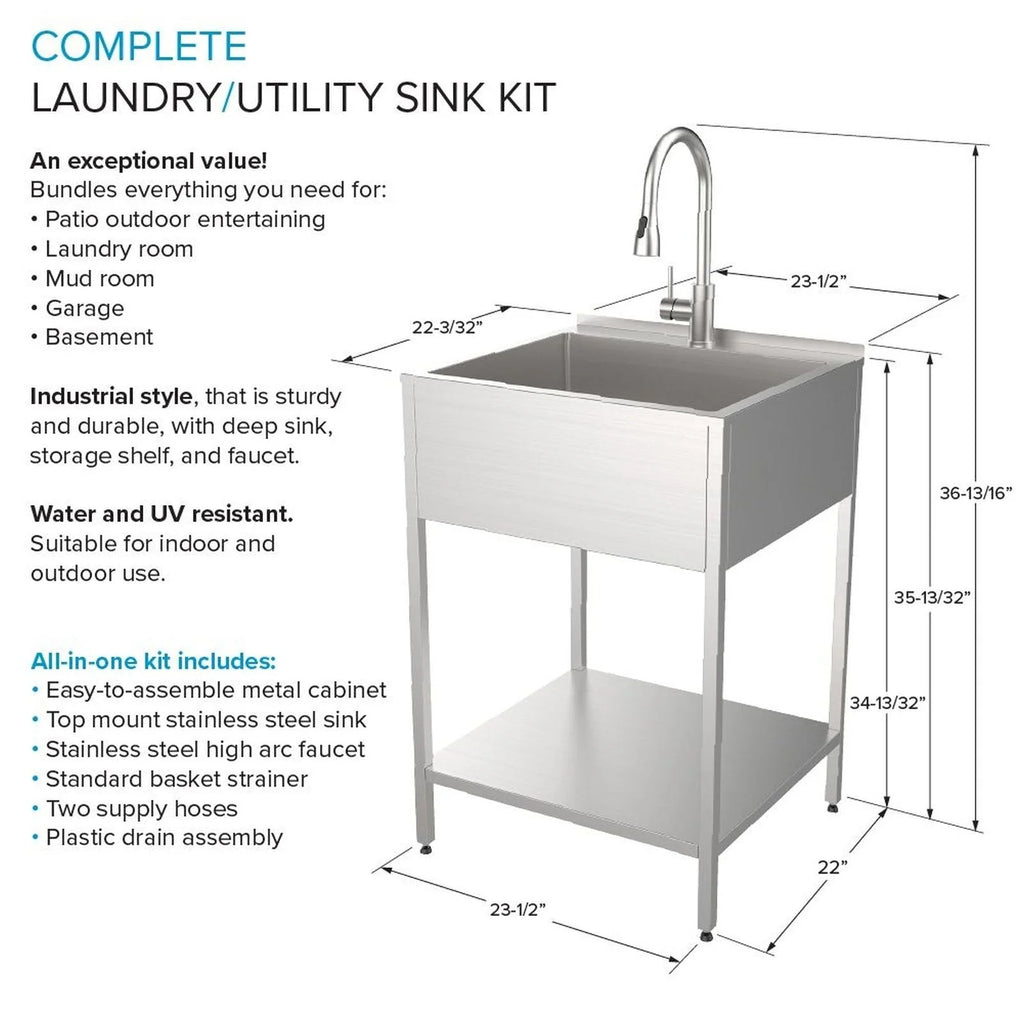 Transolid EWS-2422S Évier de buanderie et support de lavage en acier inoxydable de 24 po L x 22 po P x 35 po H - 24 po x 22 po
