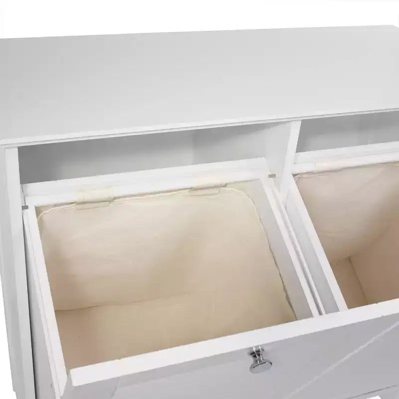 Meuble à Linge Double RiverRidge Ellsworth avec Poubelle Basculante et Sac de Rangement en Tissu Amovible - Blanc