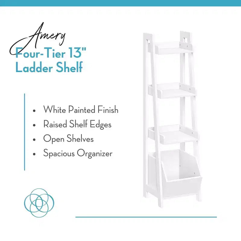 Étagères échelles et de présentation RiverRidge Amery à 4 niveaux de 33 cm avec bac de rangement blanc