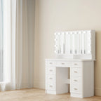 Coiffeuse moderne blanche avec miroir pliable éclairage réglable - 102,1 x 137,4 cm