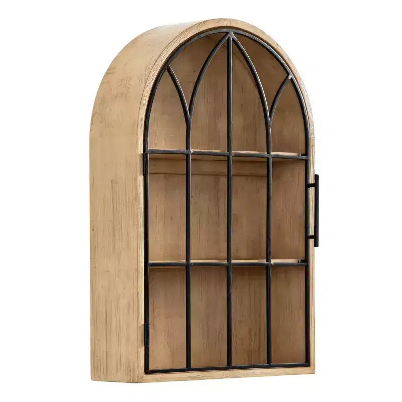 Kate & Laurel All Things Decor 16"x5"x24" Megara Arched Wall Mounted Cabinet Natural: Vintage Style, Iron Metal Door, 3 Shelves
