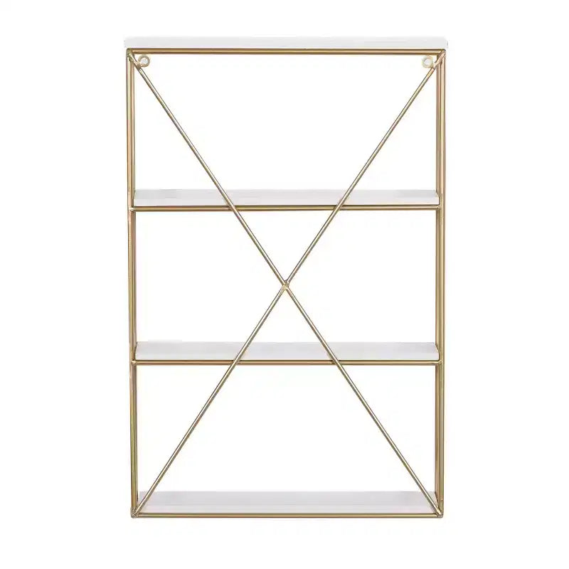 Olivia & May Étagère Murale en Bois Doré 60 x 40 cm à 4 Niveaux : MDF Poli, Aucun Assemblage Requis, Style Décoratif Luxe Glamour