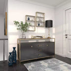 Olivia & May Étagère Murale en Bois Doré 60 x 40 cm à 4 Niveaux : MDF Poli, Aucun Assemblage Requis, Style Décoratif Luxe Glamour