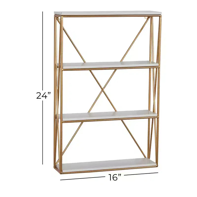 Olivia & May Étagère Murale en Bois Doré 60 x 40 cm à 4 Niveaux : MDF Poli, Aucun Assemblage Requis, Style Décoratif Luxe Glamour